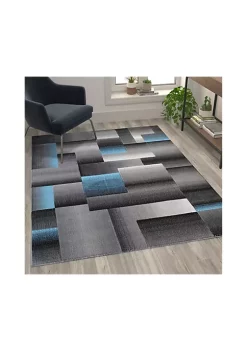 Brand new 🎉 Elio Collection 5' x 7' Blue Color Blocked Area Rug - Olefin Rug with Jute Backing - Entryway, Living Room, or Bedroom by Belnick ❤️