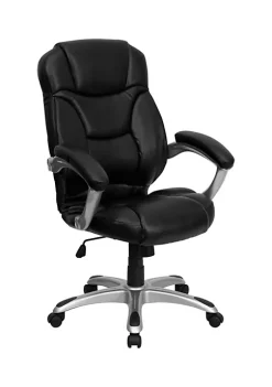 Buy 🎉 High Back Black LeatherSoft Contemporary Executive Swivel Ergonomic Office Chair with Silver Nylon Base and Arms by Belnick 😉