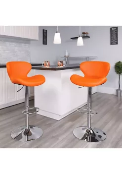 Promo ❤️ 2 Pack Contemporary Orange Vinyl Adjustable Height Barstool with Curved Back and Chrome Base by Belnick 🤩