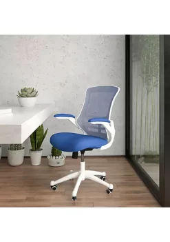 New 🌟 Mid-Back Blue Mesh Swivel Ergonomic Task Office Chair with White Frame and Flip-Up Arms by Belnick 🔔