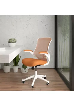 Best deal 😍 Mid-Back Tan Mesh Swivel Ergonomic Task Office Chair with White Frame and Flip-Up Arms by Belnick 🤩