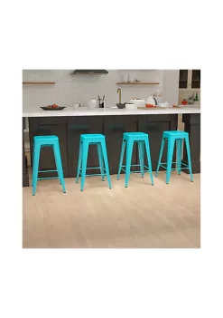 Brand new 😉 30" High Metal Indoor Bar Stool in Teal - Stackable Set of 4 by Belnick 👍