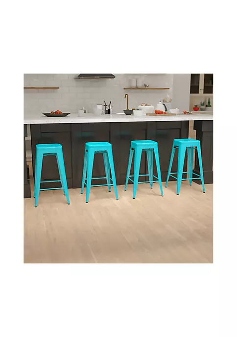 Brand new π 30" High Metal Indoor Bar Stool in Teal - Stackable Set of 4 by Belnick π 2 Brand new π 30" High Metal Indoor Bar Stool in Teal - Stackable Set of 4 by Belnick π - Image 2