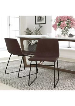 Discount π 18 inch Dining Table Height Chair, Mid-Back Sled Base Dining Chair in Dark Brown LeatherSoft with Black Frame, Set of 2 by Belnick π₯