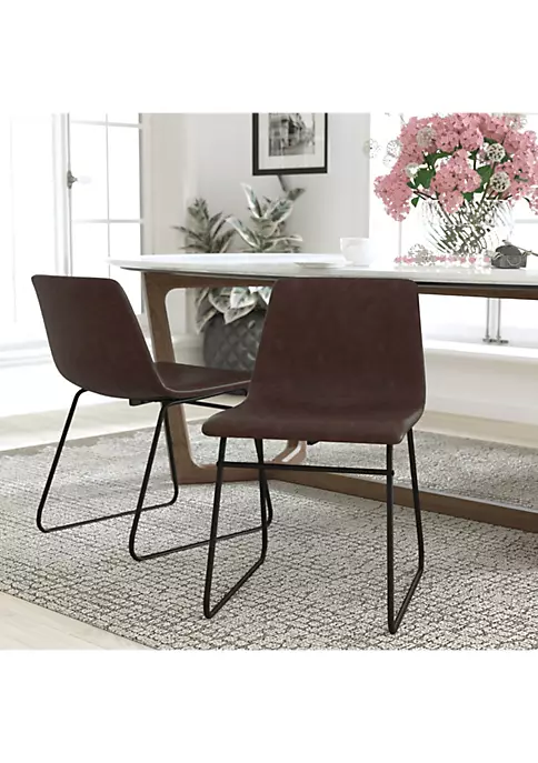 Discount π 18 inch Dining Table Height Chair, Mid-Back Sled Base Dining Chair in Dark Brown LeatherSoft with Black Frame, Set of 2 by Belnick π₯ 2 Discount π 18 inch Dining Table Height Chair, Mid-Back Sled Base Dining Chair in Dark Brown LeatherSoft with Black Frame, Set of 2 by Belnick π₯ - Image 2