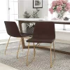 Buy ✨ 18 inch Dining Table Height Chair, Mid-Back Sled Base Dining Chair in Dark Brown LeatherSoft with Gold Frame, Set of 2 by Belnick 😉