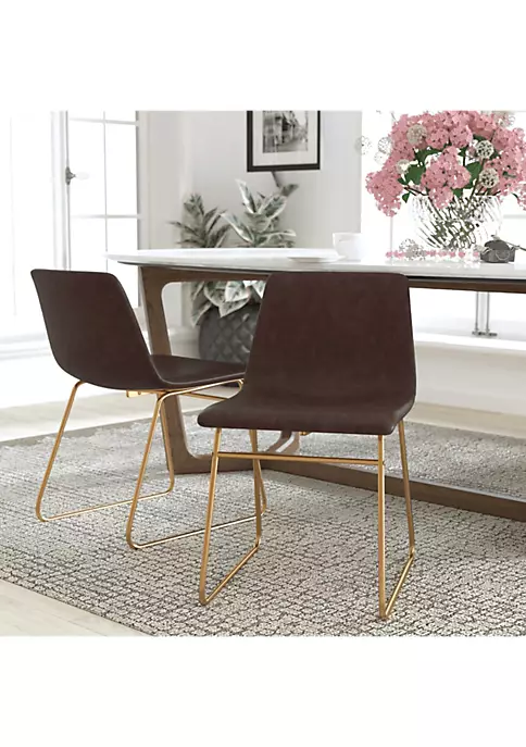 Buy β¨ 18 inch Dining Table Height Chair, Mid-Back Sled Base Dining Chair in Dark Brown LeatherSoft with Gold Frame, Set of 2 by Belnick π 2 Buy β¨ 18 inch Dining Table Height Chair, Mid-Back Sled Base Dining Chair in Dark Brown LeatherSoft with Gold Frame, Set of 2 by Belnick π - Image 2