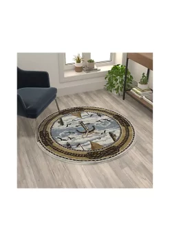 Best deal 🎉 Edmund Collection Round Beige Nautical Themed Area Rug with Jute Backing for Living Room, Bedroom, Entryway by Belnick 😉