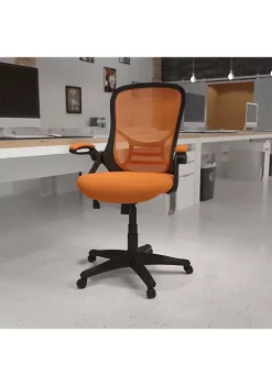 Best Sale 👏 High Back Orange Mesh Ergonomic Swivel Office Chair with Black Frame and Flip-up Arms by Belnick 👍