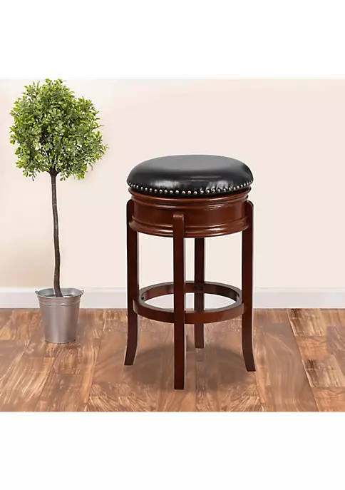 Coupon π 29'' High Backless Light Cherry Wood Barstool with Carved Apron and Black LeatherSoft Swivel Seat by Belnick π 2 Coupon π 29'' High Backless Light Cherry Wood Barstool with Carved Apron and Black LeatherSoft Swivel Seat by Belnick π - Image 2