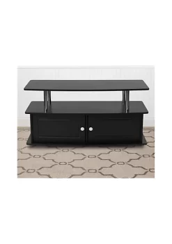 Discount ❤️ Evanston Black TV Stand with Shelves, Cabinet and Stainless Steel Tubing by Belnick 💯