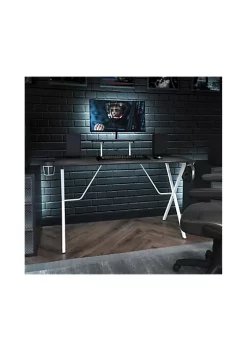 Outlet π Black Gaming Desk and White Frame with Cup Holder, Headphone Hook, and Monitor/Smartphone Stand by Belnick π