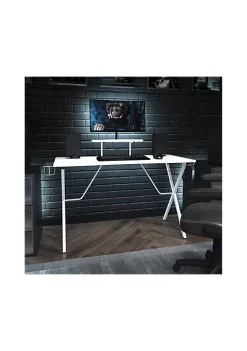 Top 10 ⭐ White Gaming Desk with Cup Holder, Headphone Hook, and Monitor/Smartphone Stand by Belnick 🤩