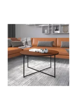Discount 🔔 Hampstead Collection Coffee Table - Modern Walnut Finish Accent Table with Crisscross Matte Black Frame by Belnick 🔔