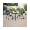 Best reviews of ⭐ 23.75'' Round Glass Metal Table with 2 Black Metal Aluminum Slat Stack Chairs by Belnick 🌟