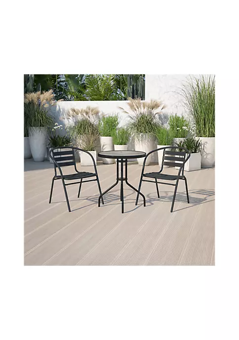 Best reviews of β 23.75'' Round Glass Metal Table with 2 Black Metal Aluminum Slat Stack Chairs by Belnick π 1 Best reviews of β 23.75'' Round Glass Metal Table with 2 Black Metal Aluminum Slat Stack Chairs by Belnick π