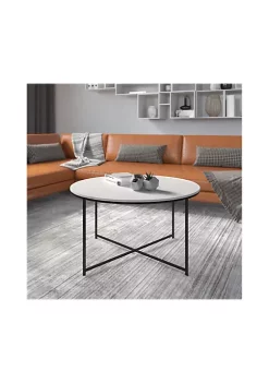 Cheap π Hampstead Collection Coffee Table - Modern White Marble Finish Accent Table with Crisscross Matte Black Frame by Belnick π§¨