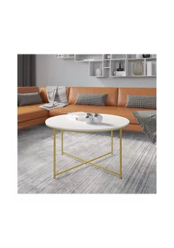 Best Pirce 😉 Hampstead Collection Coffee Table - Modern White Marble Finish Accent Table with Crisscross Brushed Gold Frame by Belnick 💯