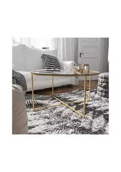 Promo โ Greenwich Collection Coffee Table - Modern Clear Glass Accent Table with Crisscross Brushed Gold Frame by Belnick ๐