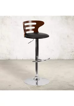 Outlet π Walnut Bentwood Adjustable Height Barstool with Three Slot Cutout Back and Black Vinyl Seat by Belnick β
