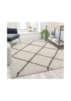 Outlet 🥰 Shag Style Diamond Trellis Area Rug - 5' x 7' - Ivory/Gray Polyester (PET) by Belnick ⭐