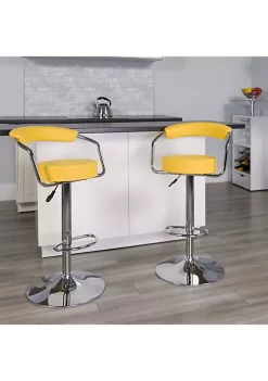 Brand new 🧨 Contemporary Yellow Vinyl Adjustable Height Barstool with Arms and Chrome Base by Belnick 😍