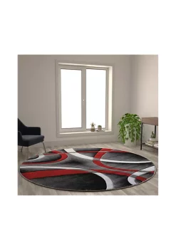 Coupon โจ Atlan Collection 8' x 8' Red Round Abstract Area Rug - Olefin Rug with Jute Backing - Entryway, Living Room or Bedroom by Belnick โ