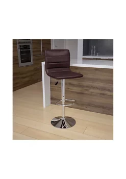 Best deal 🛒 Modern Brown Vinyl Adjustable Bar Stool with Back, Counter Height Swivel Stool with Chrome Pedestal Base by Belnick 😍