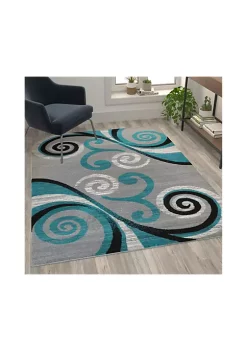 Best Sale 𧨠Valli Collection 5' x 7' Turquoise Abstract Area Rug - Olefin Rug with Jute Backing - Hallway, Entryway, Bedroom, Living Room by Belnick βοΈ
