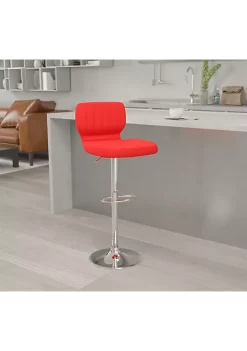 Outlet ✔️ Contemporary Red Vinyl Adjustable Height Barstool with Vertical Stitch Back and Chrome Base by Belnick ✨