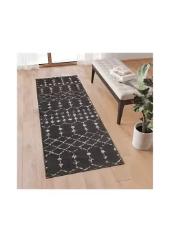 Best deal 😉 Geometric Bohemian Low Pile Rug - 2' x 6' - Dark Gray/Ivory Polyester by Belnick 👍