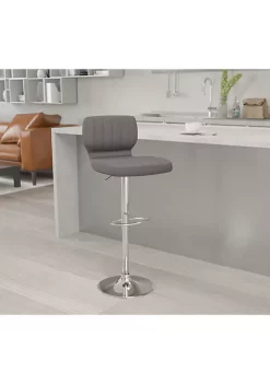 Outlet 👍 Contemporary Gray Vinyl Adjustable Height Barstool with Vertical Stitch Back and Chrome Base by Belnick 😍