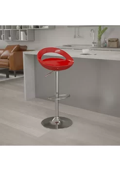 Wholesale 🔥 Contemporary Red Plastic Adjustable Height Barstool with Rounded Cutout Back and Chrome Base by Belnick 🤩
