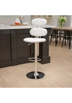 Promo ✨ Contemporary Vinyl Adjustable Height Barstool with Ellipse Back and Chrome Base by Belnick 👏