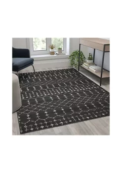 Promo 🎁 Geometric Bohemian Low Pile Rug - 5' x 7' - Dark Gray/Ivory Polyester by Belnick 😉