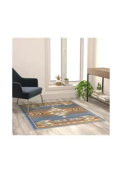 Discount 💯 Lodi Collection Southwestern 4' x 5' Blue Area Rug - Olefin Rug with Jute Backing for Hallway, Entryway, Bedroom, Living Room by Belnick 👍 -Belnick Sales Shop Belk 1324