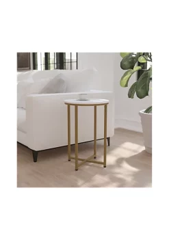 Deals π Hampstead Collection End Table - Modern White Marble Finish Accent Table with Crisscross Brushed Gold Frame by Belnick π
