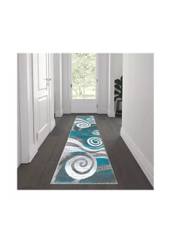 Hot Sale 🔔 Cirrus Collection Turquoise Swirl Patterned Olefin Area Rug with Jute Backing for Entryway, Living Room, Bedroom by Belnick ⌛