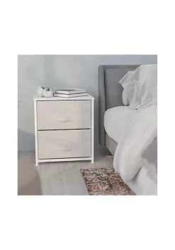 Best Pirce 😍 2 Drawer Wood Top White Nightstand Storage Organizer with Cast Iron Frame and Light Gray Easy Pull Fabric Drawers by Belnick 💯