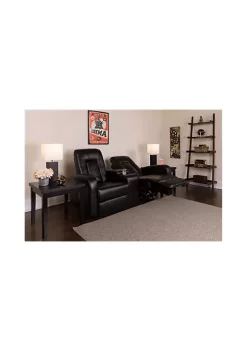 Best deal 🎁 Eclipse Series 2-Seat Push Button Motorized Reclining Black LeatherSoft Theater Seating Unit with Cup Holders by Belnick 😀