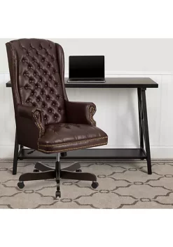 Hot Sale 🔥 High Back Traditional Fully Tufted Executive Swivel Ergonomic Office Chair with Arms by Belnick 🔥