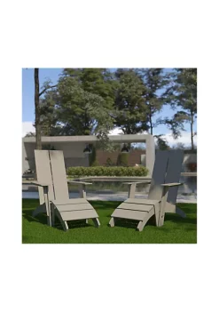 Wholesale 🌟 Set of 2 Sawyer Modern All Weather Poly Resin Wood Adirondack Chairs with Foot Rests in Gray by Belnick 👍