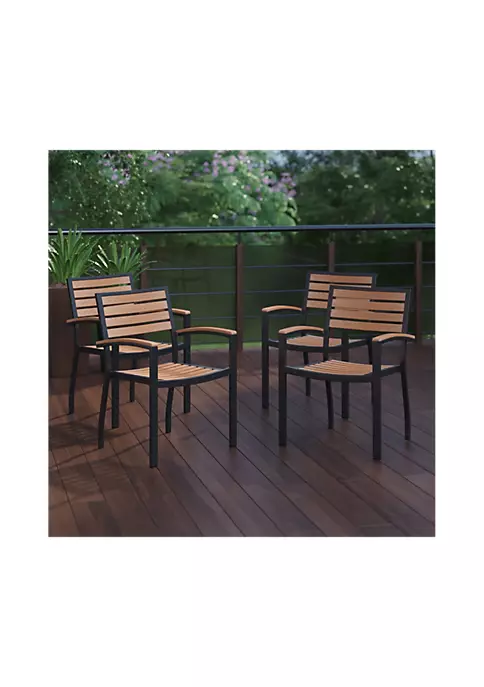 Discount π Outdoor Stackable Faux Teak Side Chair - Commercial Grade Black Aluminum Patio Chair with Synthetic Teak Slats - Set of 4 by Belnick π€© 1 Discount π Outdoor Stackable Faux Teak Side Chair - Commercial Grade Black Aluminum Patio Chair with Synthetic Teak Slats - Set of 4 by Belnick π€©