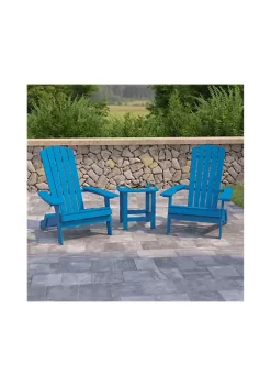 Deals π 2 Pack Charlestown All Weather Poly Resin Folding Adirondack Chairs with Side Table in Blue by Belnick π