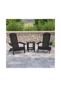 New π 2 Pack Charlestown All Weather Poly Resin Folding Adirondack Chairs with Side Table in Black by Belnick π