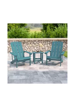 Discount 🤩 2 Pack Charlestown All Weather Poly Resin Wood Adirondack Chairs with Side Table in Sea Foam by Belnick 🎁