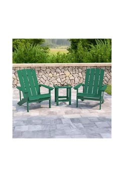 Deals 𧨠2 Pack Charlestown All Weather Poly Resin Wood Adirondack Chairs with Side Table in Green by Belnick β