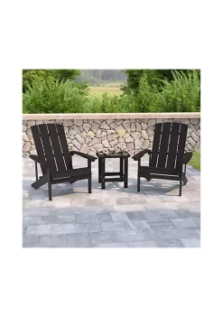 New π 2 Pack Charlestown All Weather Poly Resin Wood Adirondack Chairs with Side Table in Black by Belnick π