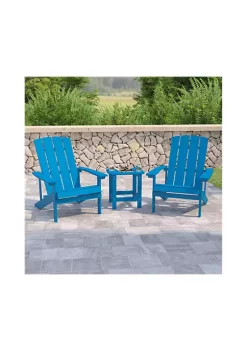 Cheapest π 2 Pack Charlestown All Weather Poly Resin Wood Adirondack Chairs with Side Table in Blue by Belnick π