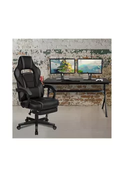 Outlet π Gaming Desk with Cup Holder/Headphone Hook/Removable Mousepad Top & Black Reclining Back/Arms Gaming Chair with Footrest by Belnick π